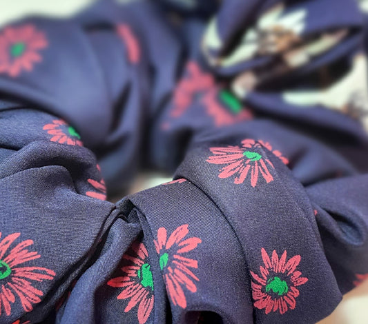 AMAZING HQ crepe hair scrunchies Navy Rose ( set of 2 ) by soft&elegant