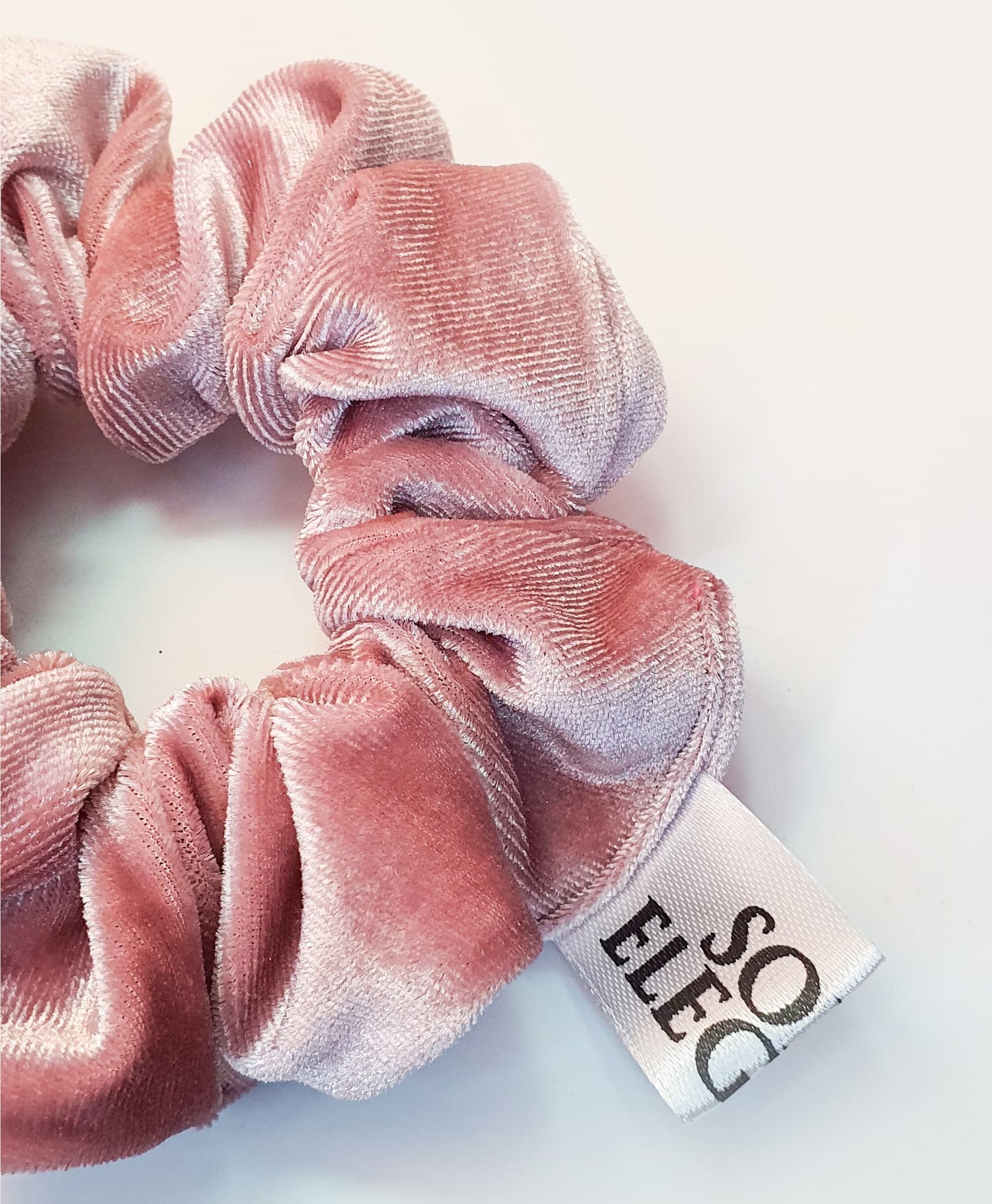 Close-up of the Softandelegant Pink Velvet scrunchie, showcasing its smooth, plush velvet fabric and premium craftsmanship.