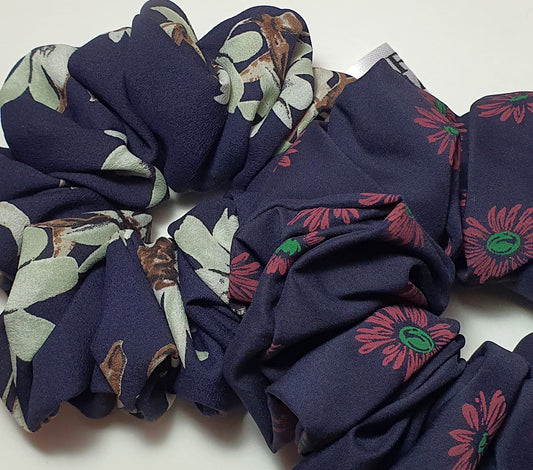 AMAZING HQ crepe hair scrunchies Navy Rose ( set of 2 ) by soft&elegant