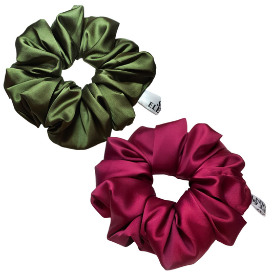 Set of 2 jumbo scrunchies Great for long or thick hair Stylish and eye-catching Gentle on hair, no pulling